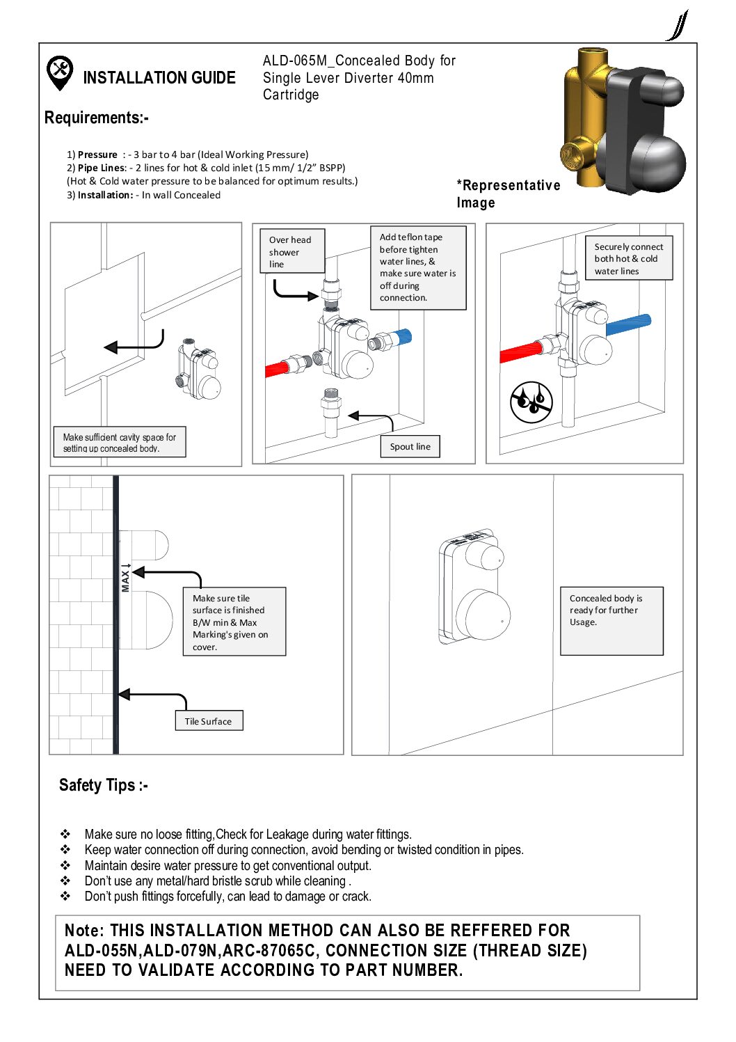 ALD-065M_Concealed Body for Single Lever Diverter 40mm Cartridge (2) Concealed Body for Single Lever Diverter 40mm Cartridge - Image 2
